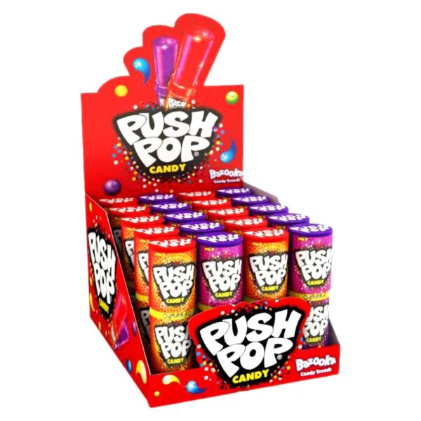Bazooka Push Pop Strawberry And Black Current Flavored Candy 15g Pack of 20