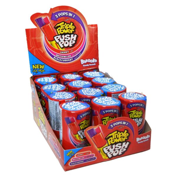 Bazooka Triple Power Push Pop Up Candy 34g Pack of 12