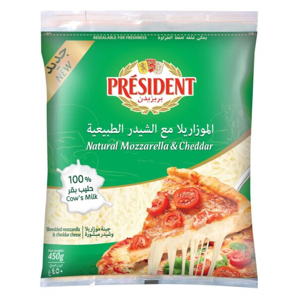 President Shredded Mozzarella And Cheddar Cheese 450g