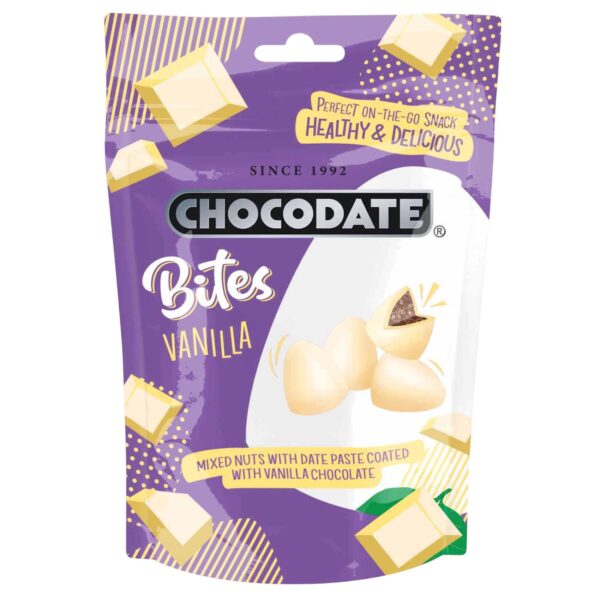 Chocodate Bites Mixed Nuts with Date Paste Coated with White Chocolate Vanilla 33g